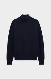 Men's Mock Neck Rib Cashmere Jumper In Navy Blue