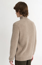 Men's mock Neck Rib Cashmere Jumper In Mushroom Melange