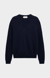 Men's Classic V-neck Cashmere Jumper In Navy Blue