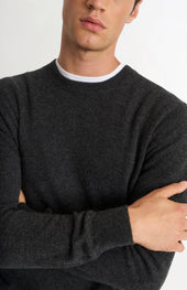 Men's Classic Crew Neck Cashmere Jumper In Charcoal Melange