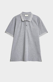 Men's Cotton Pique Polo Shirt With Diamond Jacquard Collar In Grey Melange
