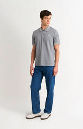 Men's Cotton Pique Polo Shirt With Diamond Jacquard Collar In Grey Melange
