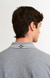 Men's Cotton Pique Polo Shirt With Diamond Jacquard Collar In Grey Melange