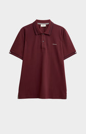 Men's Cotton Pique Polo Shirt With Diamond Jacquard Collar In Burgundy