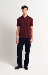 Men's Cotton Pique Polo Shirt With Diamond Jacquard Collar In Burgundy