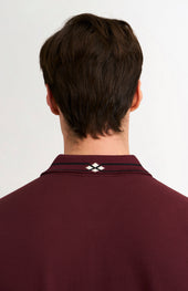 Men's Cotton Pique Polo Shirt With Diamond Jacquard Collar In Burgundy