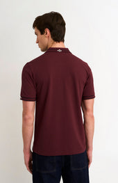 Men's Cotton Pique Polo Shirt With Diamond Jacquard Collar In Burgundy