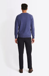 V Neck Lambswool Jumper In Dark Indigo With Contrast Tipping