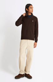 V Neck Lambswool Jumper In Dark Umber With Contrast Tipping