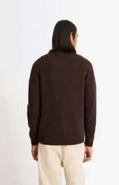 V Neck Lambswool Jumper In Dark Umber With Contrast Tipping