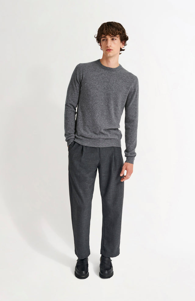 Men's Classic Round Neck Cashmere Jumper In Grey Melange