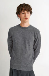 Men's Classic Round Neck Cashmere Jumper In Grey Melange