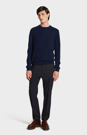 Men's Classic Round Neck Cashmere Jumper In Navy Melange