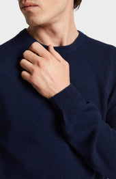 Men's Classic Round Neck Cashmere Jumper In Navy Melange