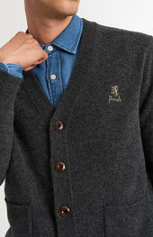 Men's Classic Supersoft Lambswool Cardigan In Charcoal