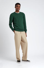 Men's Round Neck Cotton Sweatshirt Jumper In Forest Green / Navy