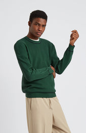 Men's Round Neck Cotton Sweatshirt Jumper In Forest Green / Navy