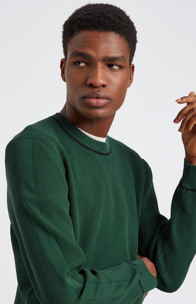 Men's Round Neck Cotton Sweatshirt Jumper In Forest Green / Navy