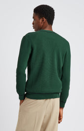 Men's Round Neck Cotton Sweatshirt Jumper In Forest Green / Navy