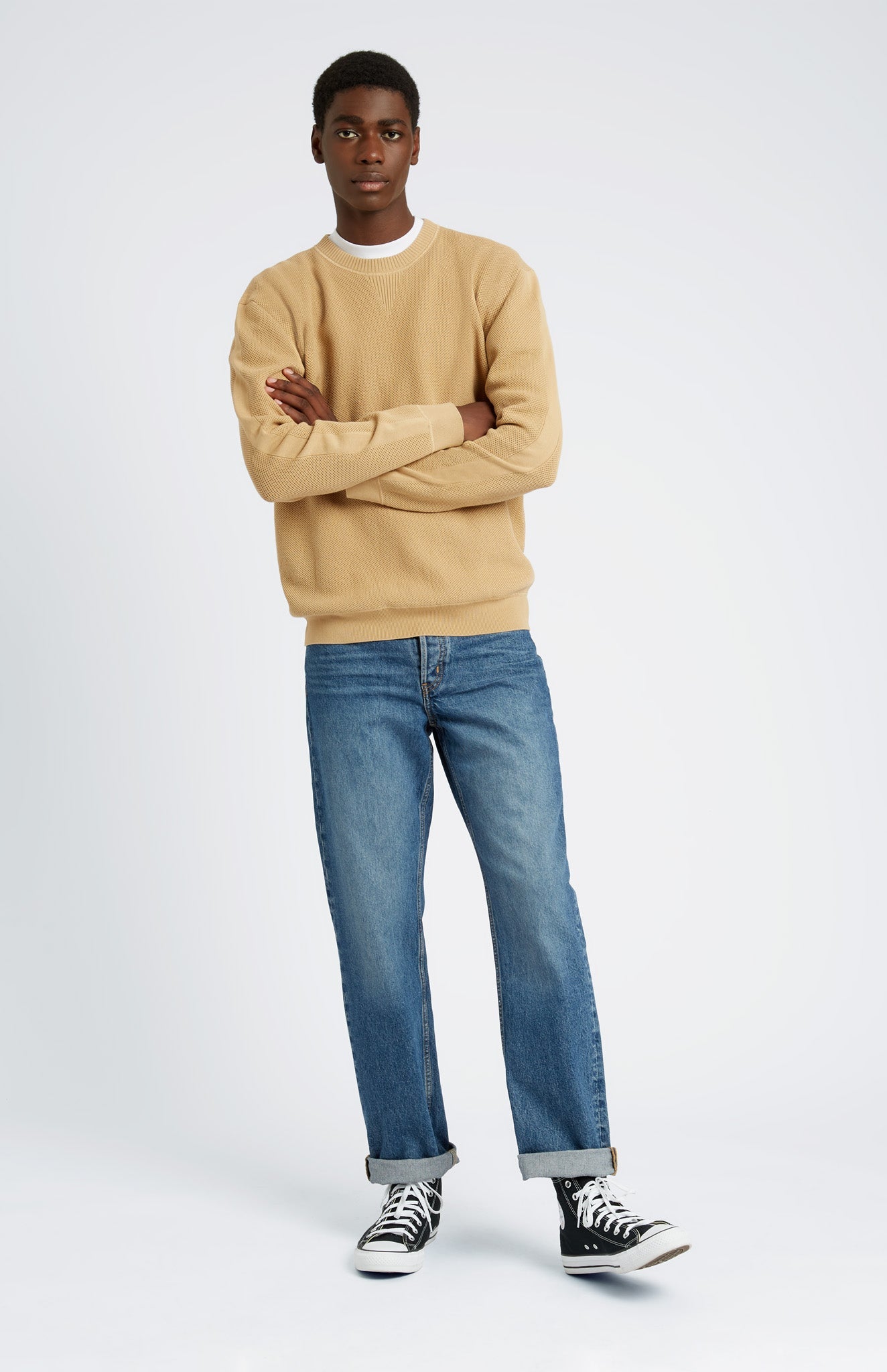 Men's Round Neck Cotton Sweatshirt Jumper In Sand / Sand