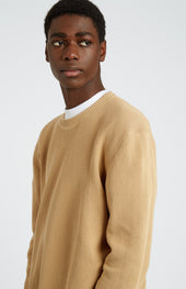 Men's Round Neck Cotton Sweatshirt Jumper In Sand / Sand