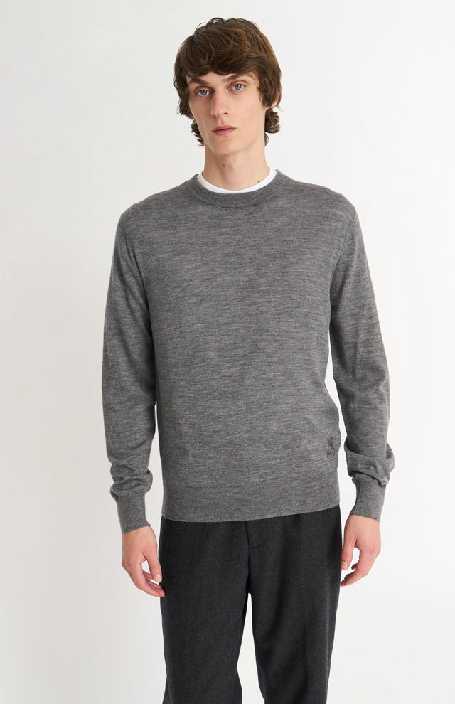 Men's Crew Neck Extra Fine Merino Wool Jumper In Grey Melange