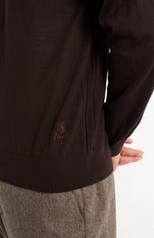 Men's Crew Neck Extra Fine Merino Wool Jumper In Dark Brown
