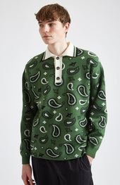 Shirt Neck Merino Jumper With Paisley Birdseye Jacquard In Emerald