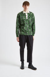 Shirt Neck Merino Jumper With Paisley Birdseye Jacquard In Emerald