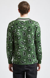 Shirt Neck Merino Jumper With Paisley Birdseye Jacquard In Emerald