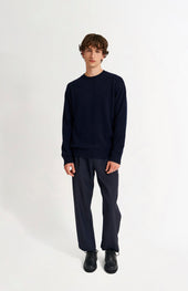Men's Round Neck Cashmere Jumper In Navy Melange