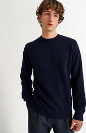 Men's Round Neck Cashmere Jumper In Navy Melange