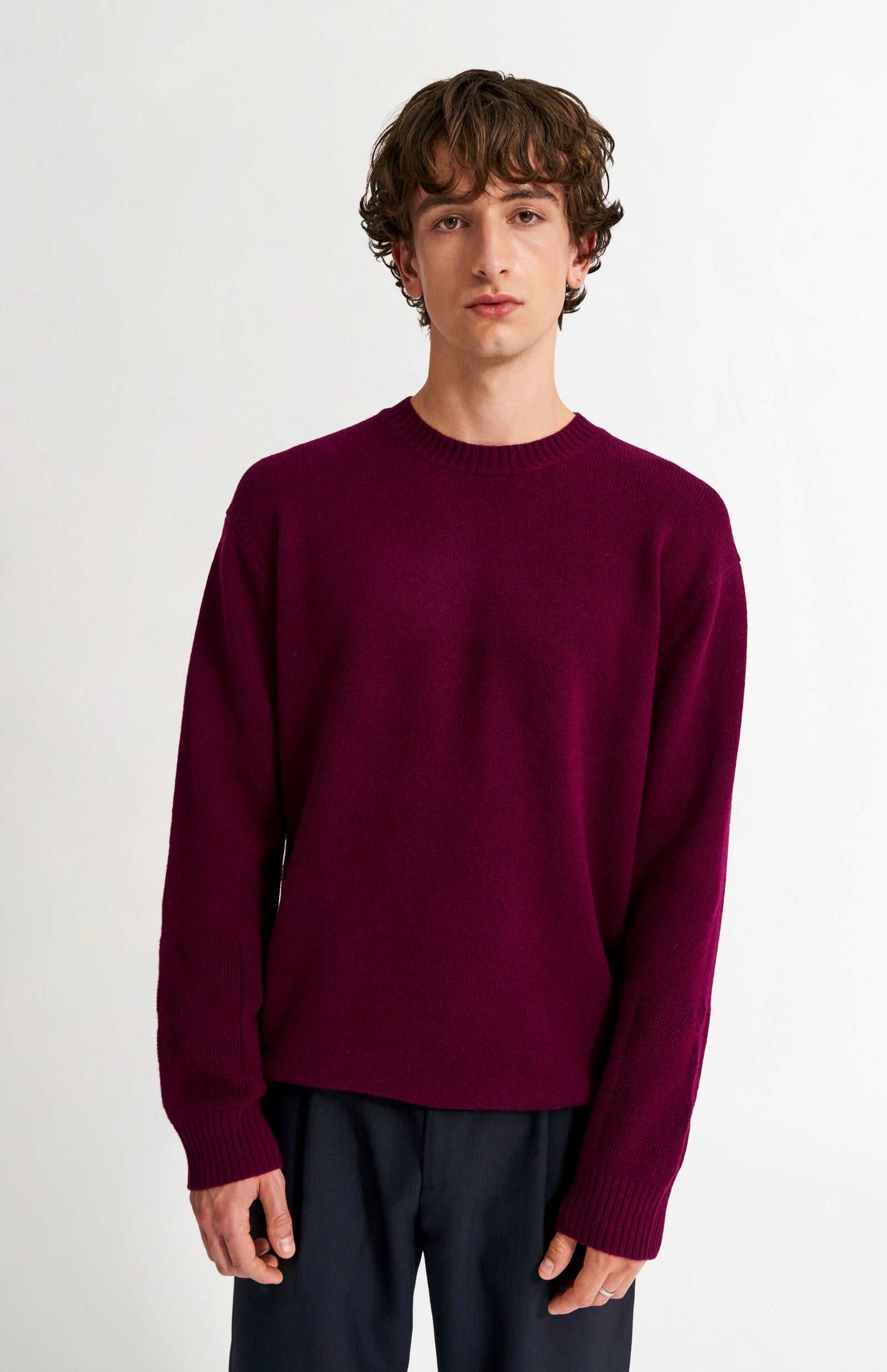 Men's Round Neck Cashmere Jumper In Burgundy