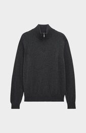 Men's Classic Qtr Zip Cashmere Jumper In Charcoal Melange
