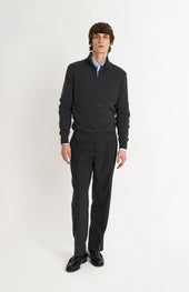 Men's Classic Qtr Zip Cashmere Jumper In Charcoal Melange