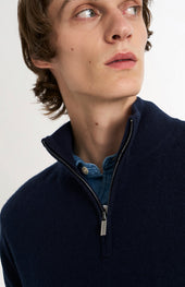 Men's Classic Qtr Zip Cashmere Jumper In Navy Blue