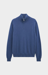 Men's Classic Qtr Zip Cashmere Jumper In Bering Sea Blue