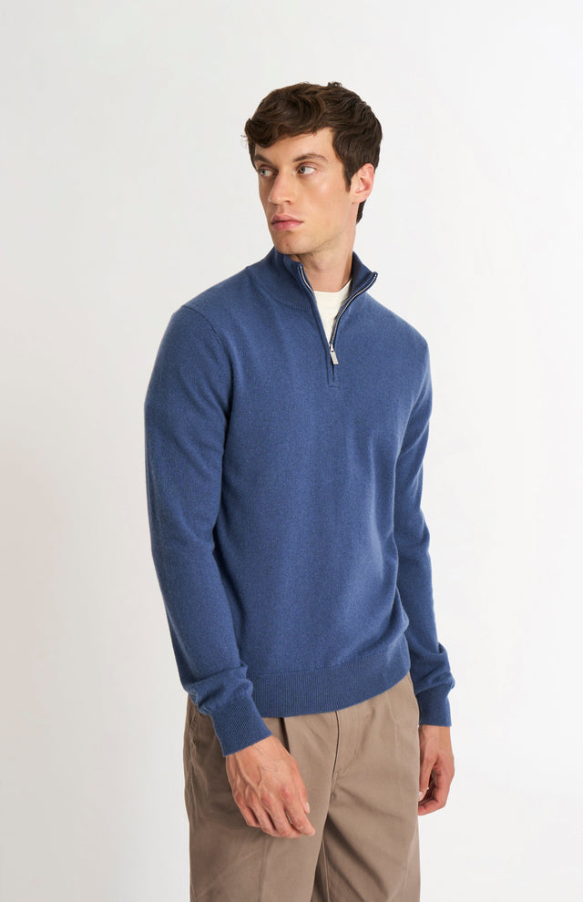 Men's Classic Qtr Zip Cashmere Jumper In Bering Sea Blue