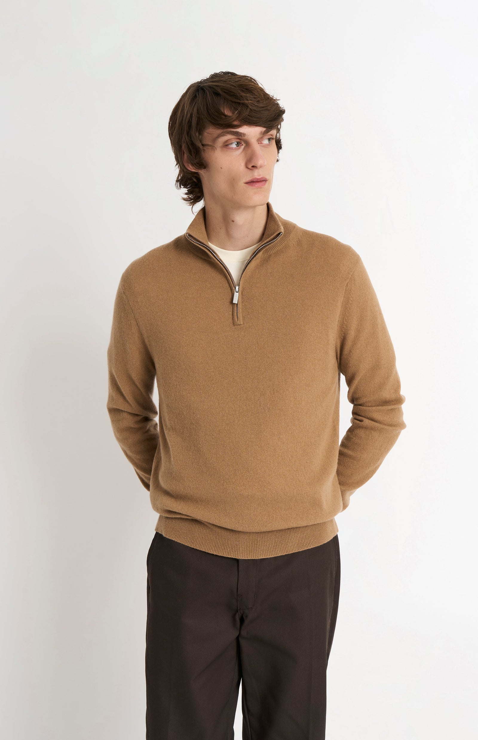 Men's Classic Qtr Zip Cashmere Jumper In Camel