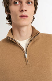 Men's Classic Qtr Zip Cashmere Jumper In Camel