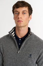 Men's Classic Qtr Zip Supersoft Lambswool Jumper In Grey Melange