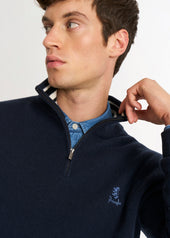 Men's Classic Qtr Zip Supersoft Lambswool Jumper In Navy Blue