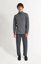 Men's Zip Neck Cashmere Jumper In Grey Melange