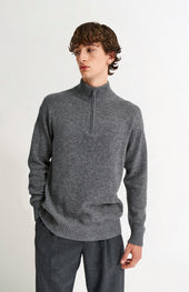 Men's Zip Neck Cashmere Jumper In Grey Melange