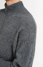 Men's Zip Neck Cashmere Jumper In Grey Melange
