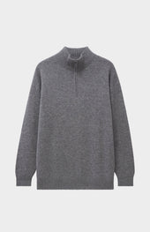 Men's Zip Neck Cashmere Jumper In Grey Melange
