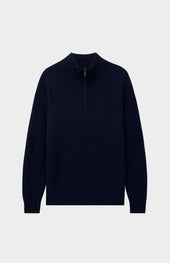 Men's Zip Neck Cashmere Jumper In Navy Melange