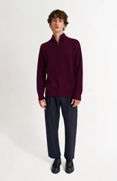 Men's Zip Neck Cashmere Jumper In Burgundy