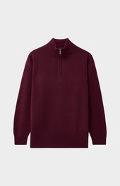 Men's Zip Neck Cashmere Jumper In Burgundy