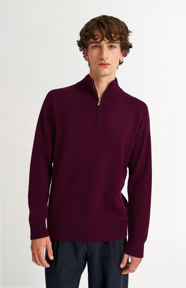 Men's Zip Neck Cashmere Jumper In Burgundy